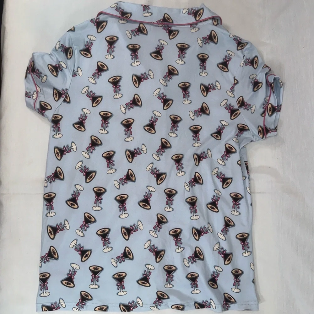 Haute Dreamz Blue Cocktail Martini Print Pajama Sleepwear Set Womens Size M